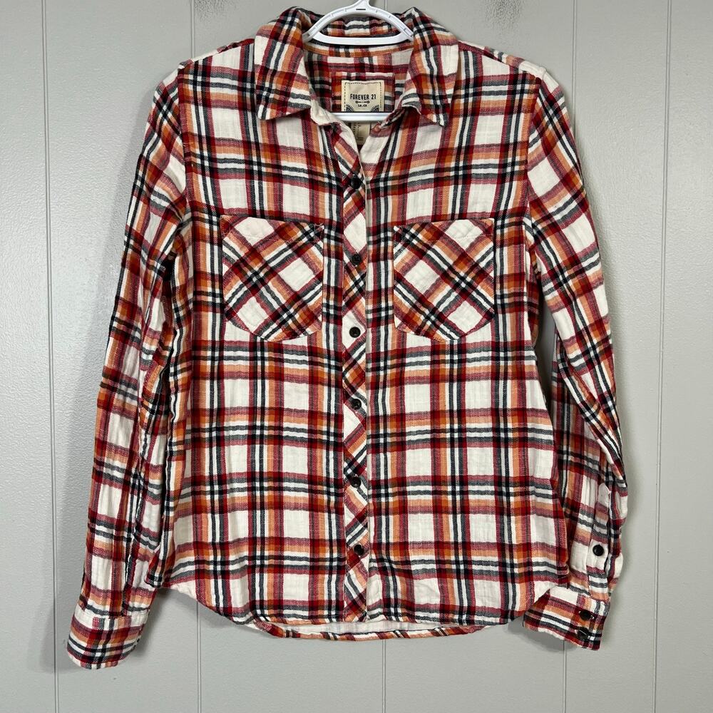 Forever 21 Women’s Small Plaid Gauze Shirt Button Up